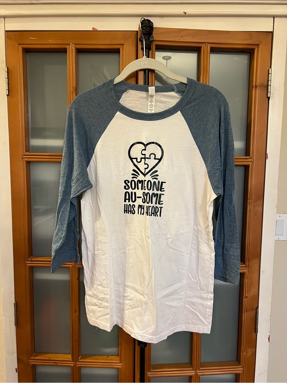 White and Blue Autism Baseball Tee